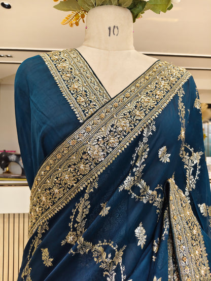 Blue Handwork Georgette Saree
