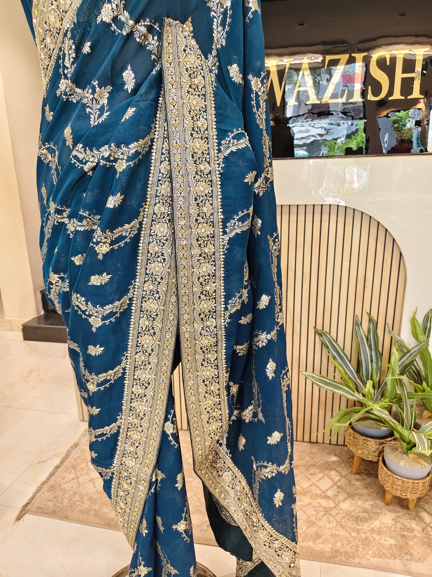 Blue Handwork Georgette Saree