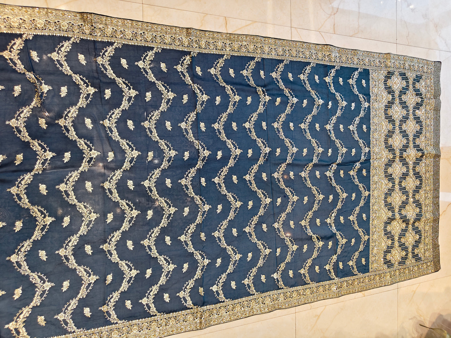 Blue Handwork Georgette Saree