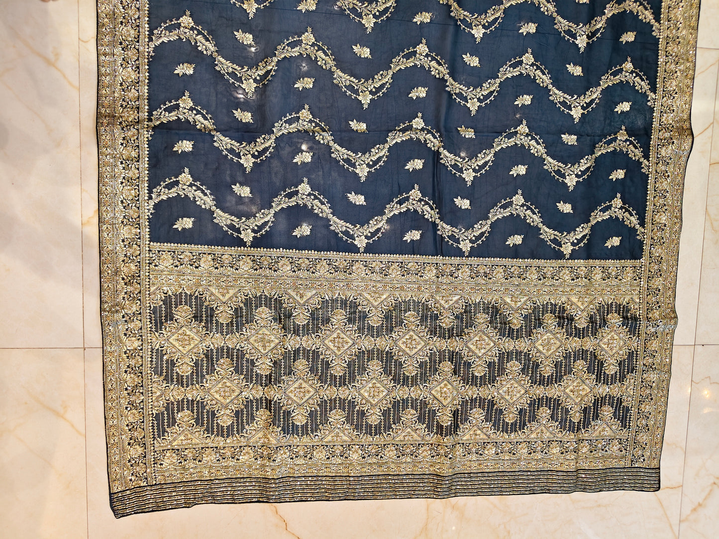 Blue Handwork Georgette Saree