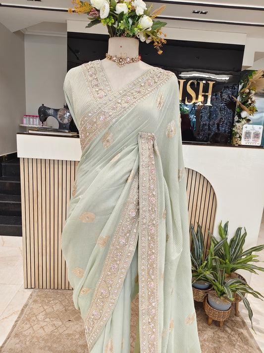 Pista Green Handwork Saree