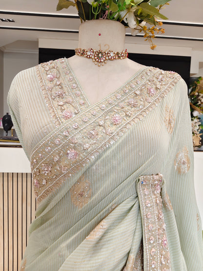 Pista Green Handwork Saree
