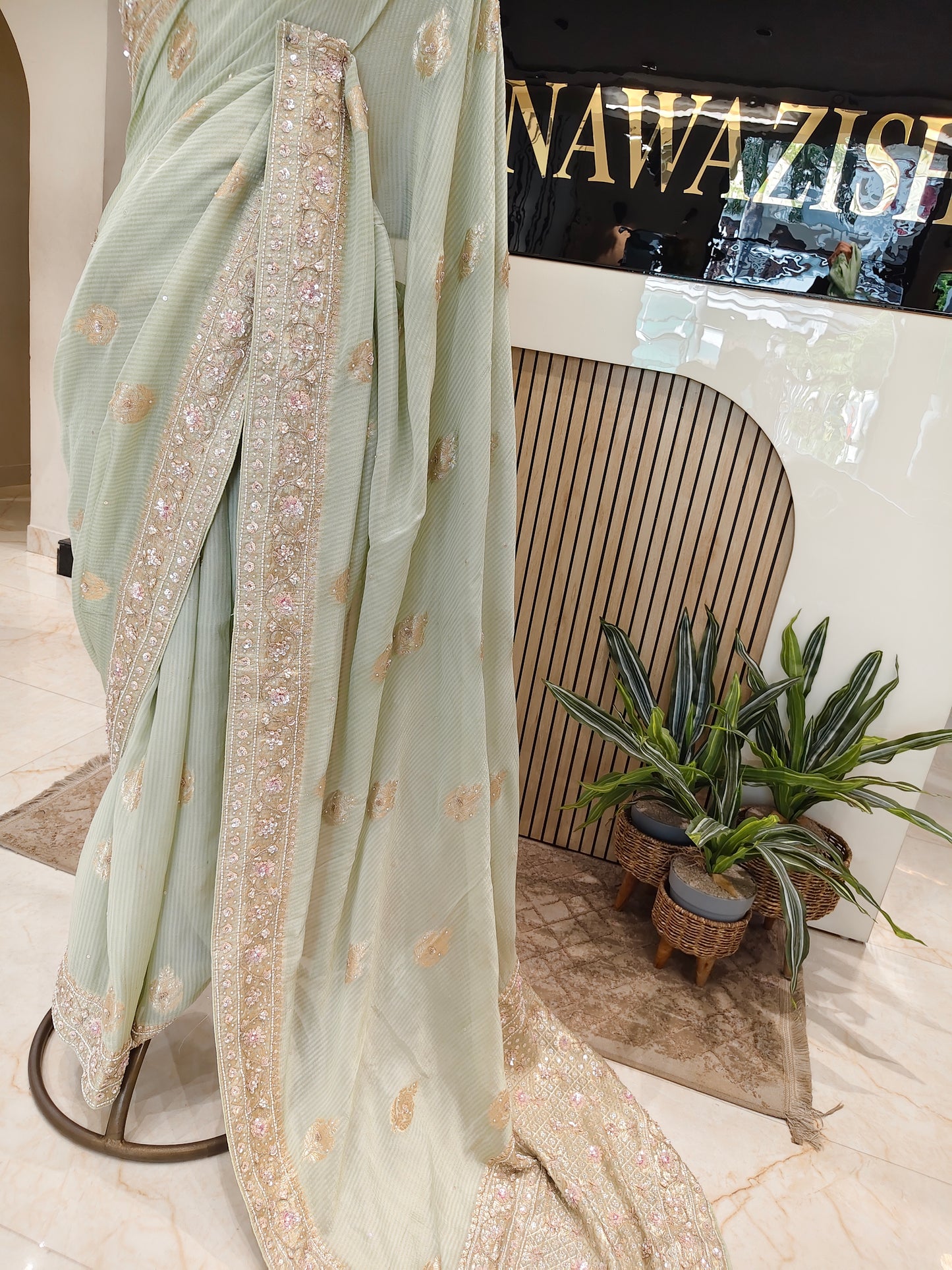 Pista Green Handwork Saree