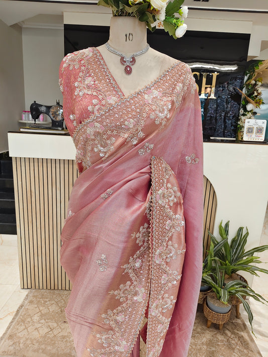 Onion Pink Handwork Saree