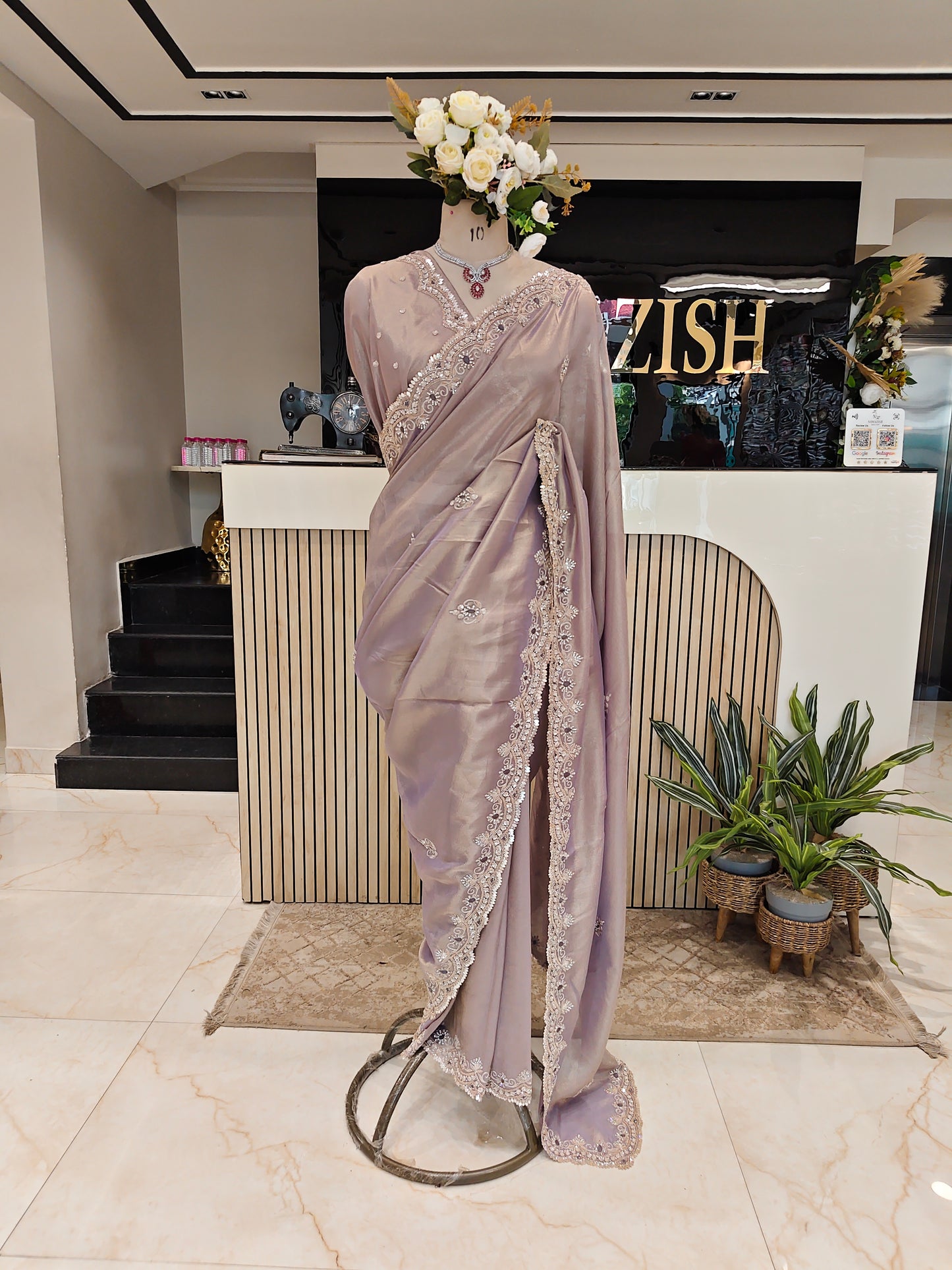 Lavender Handwork Tissue Saree