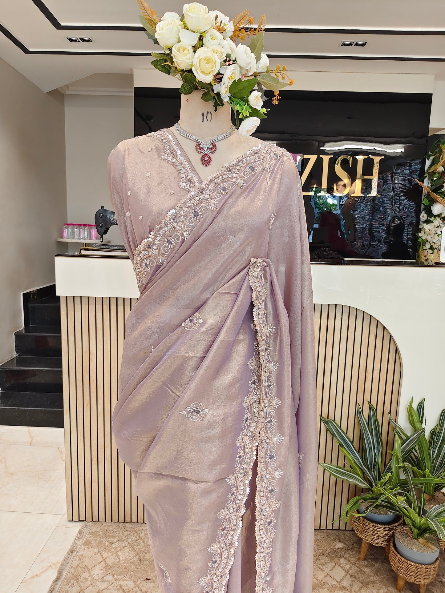 Lavender Handwork Tissue Saree