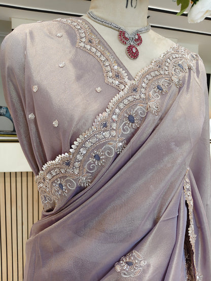 Lavender Handwork Tissue Saree