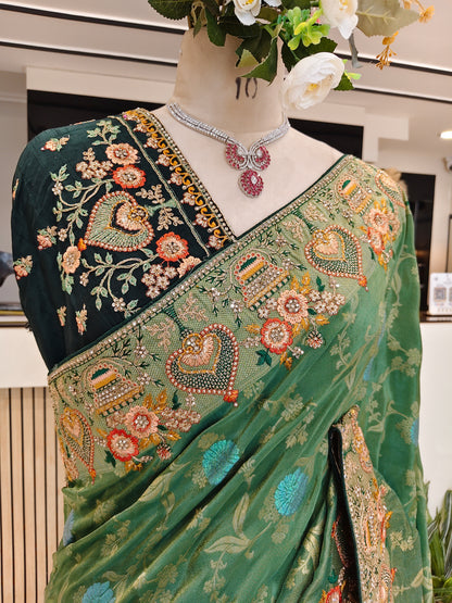 Rama & Bottle Green Saree