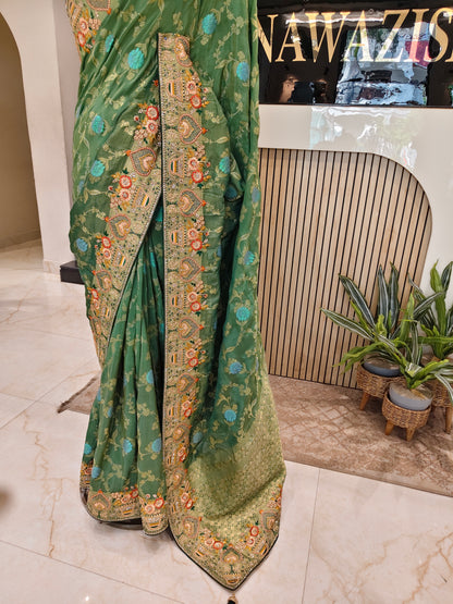 Rama & Bottle Green Saree
