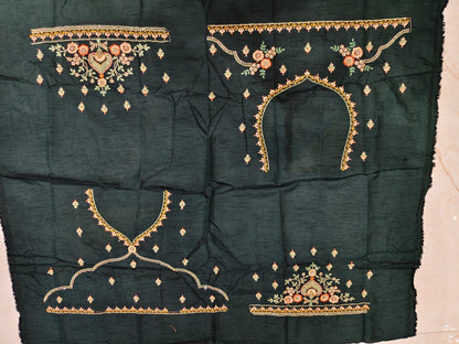 Rama & Bottle Green Saree