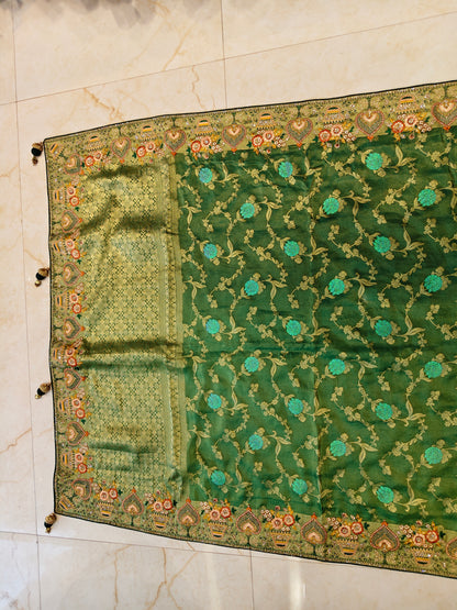 Rama & Bottle Green Saree