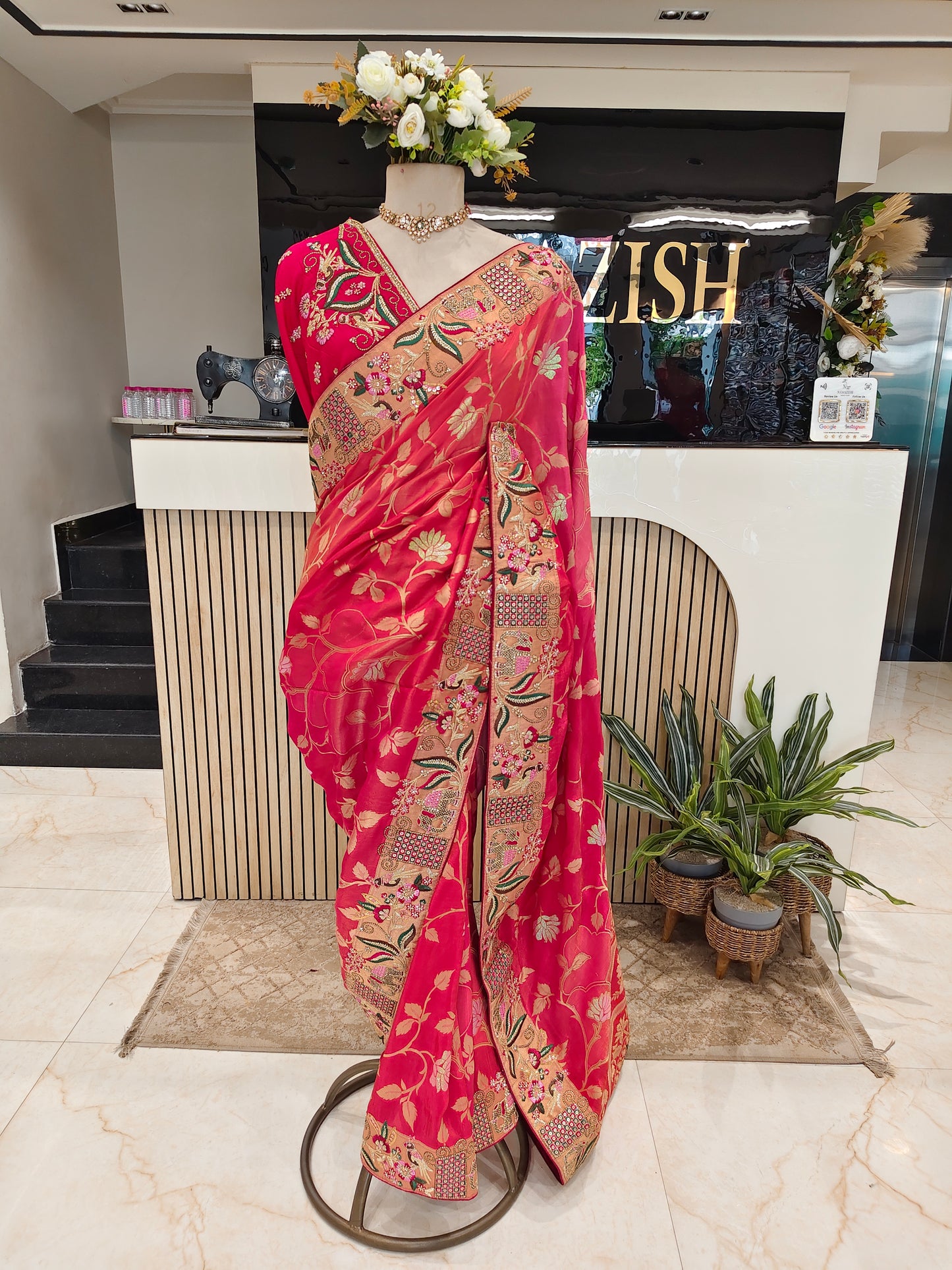 Rani Pink Motif Saree