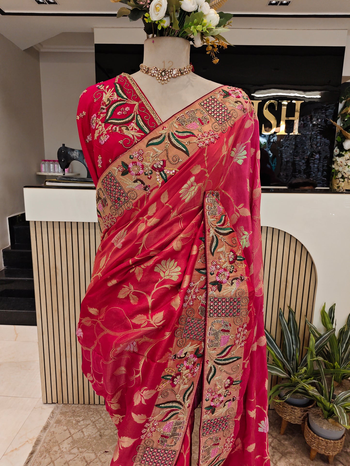 Rani Pink Motif Saree