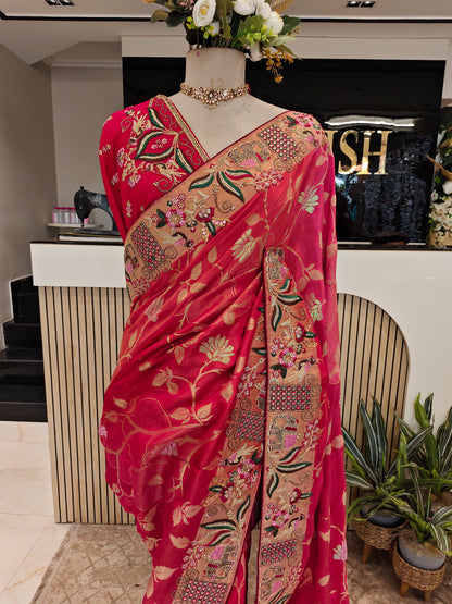Rani Pink Motif Saree