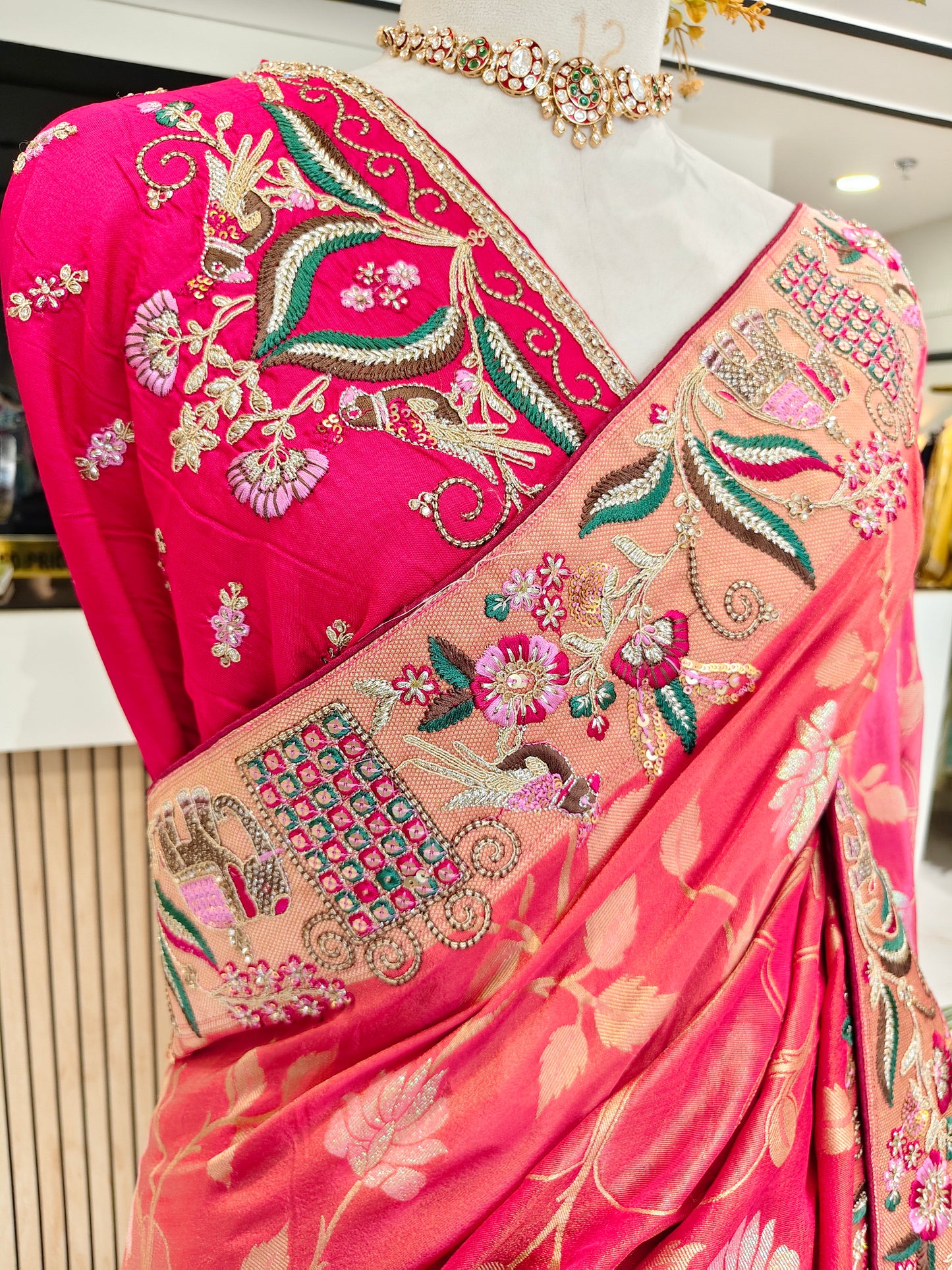 Rani Pink Motif Saree
