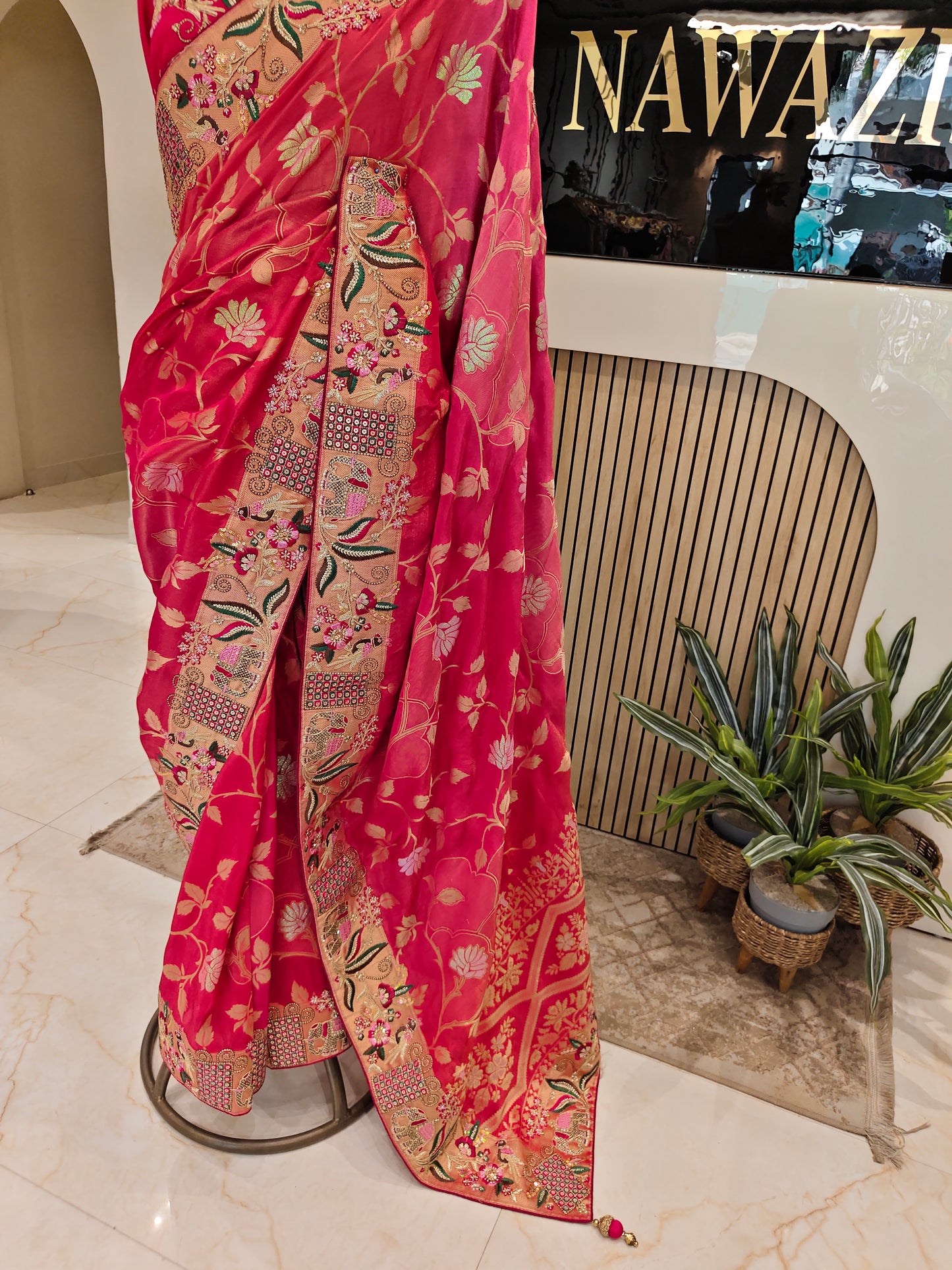 Rani Pink Motif Saree