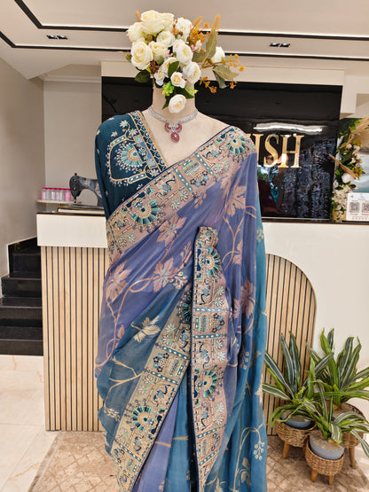 Blue & Rama Green Saree