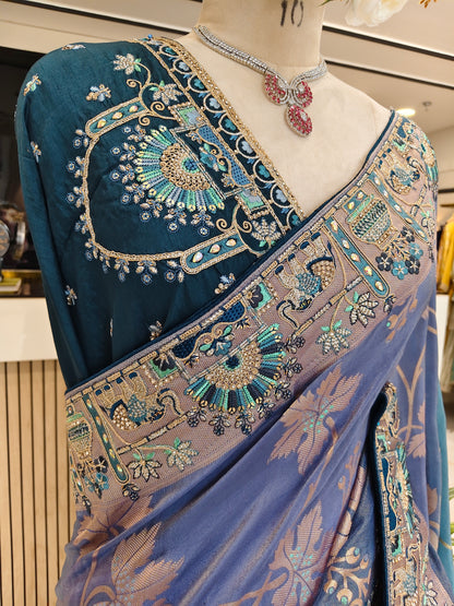 Blue & Rama Green Saree