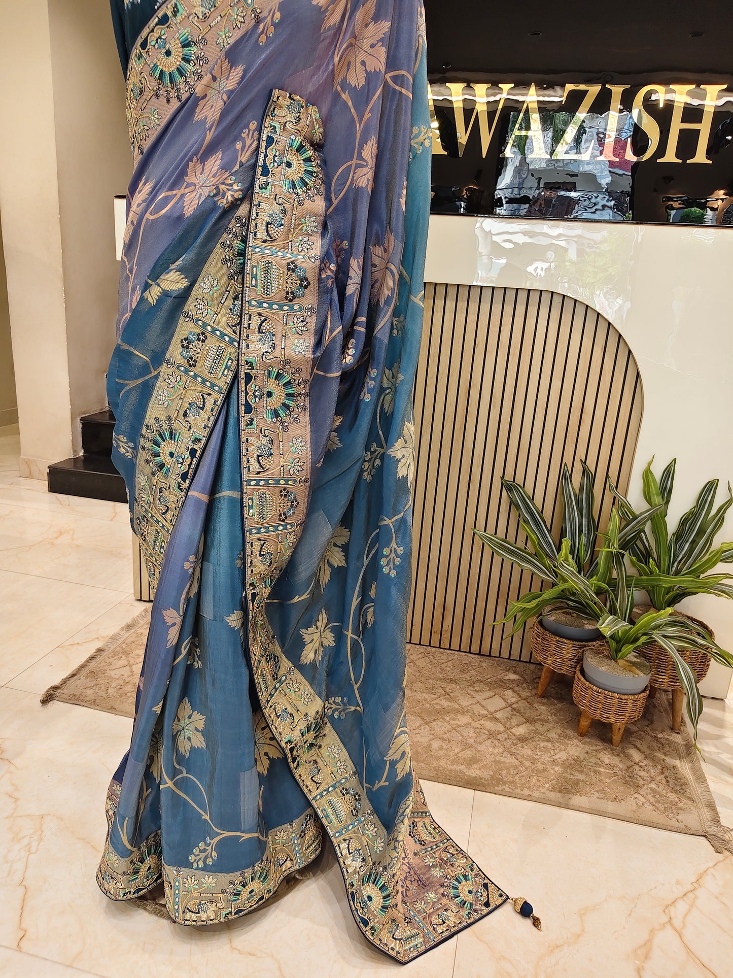 Blue & Rama Green Saree