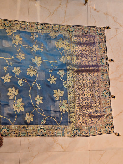 Blue & Rama Green Saree