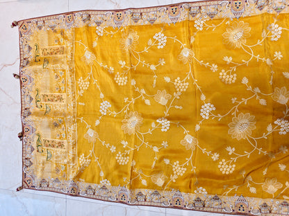 Yellow Maroon Darbari Saree