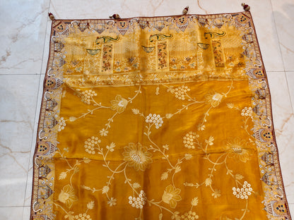Yellow Maroon Darbari Saree
