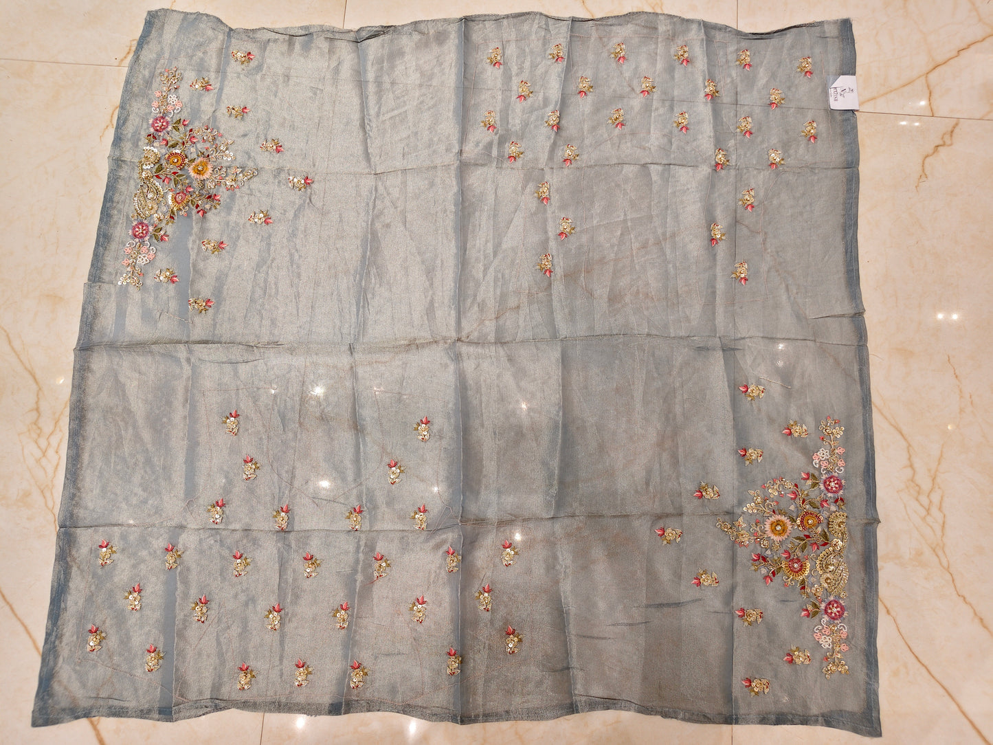Grey Handwork Tissue Saree