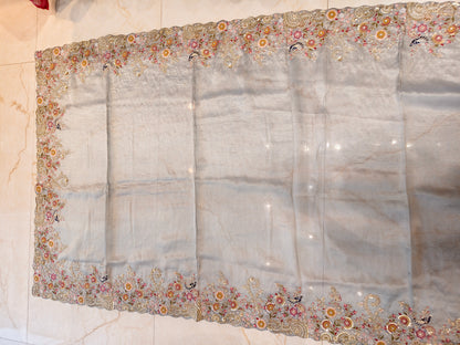 Grey Handwork Tissue Saree
