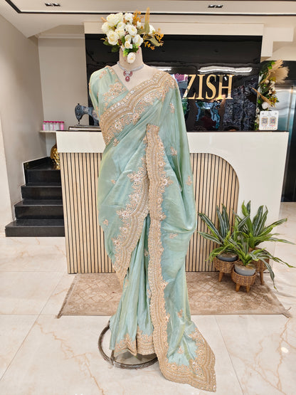 Sea Green Tissue Saree