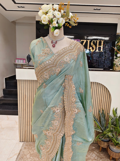 Sea Green Tissue Saree