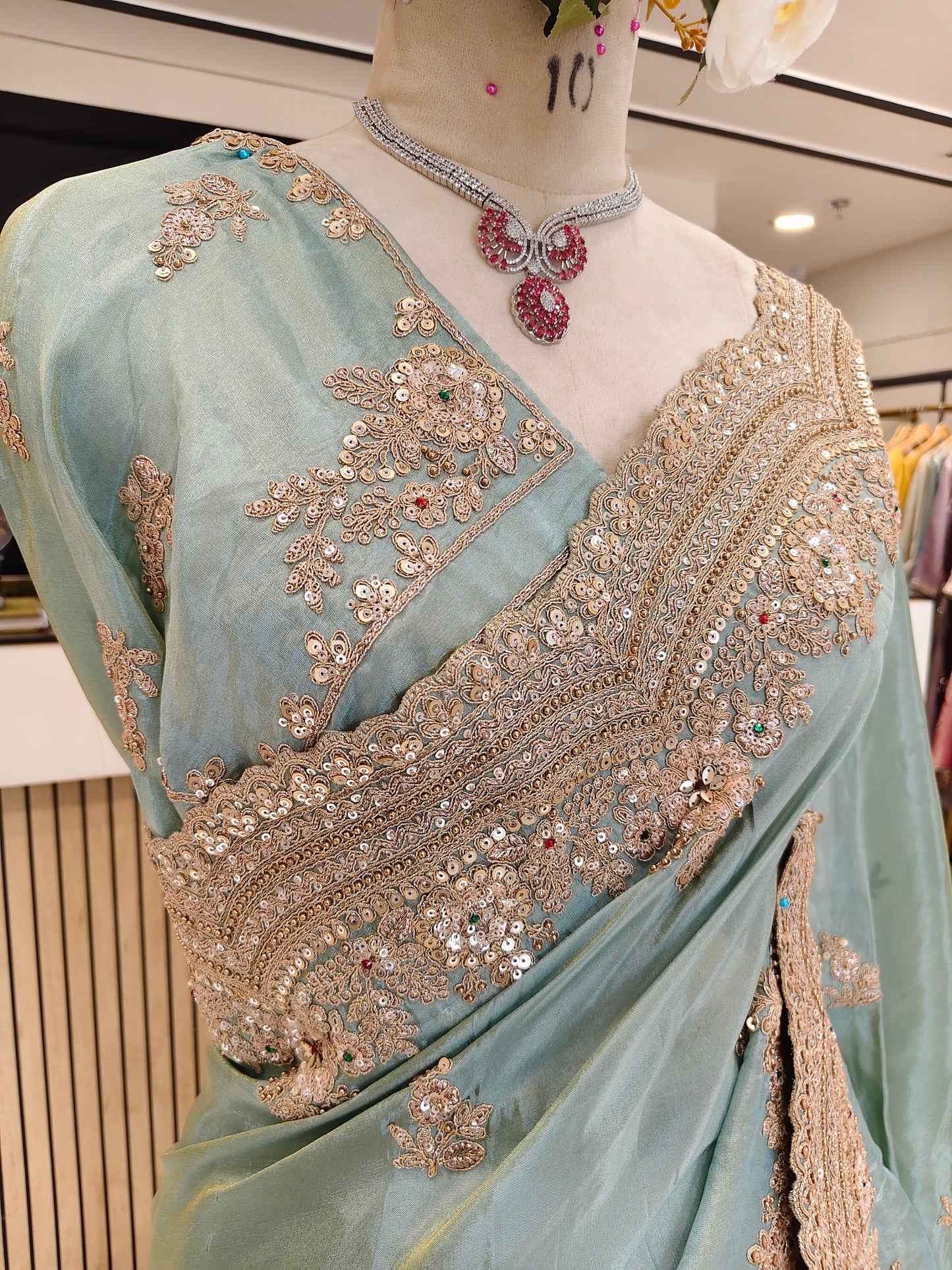 Sea Green Tissue Saree