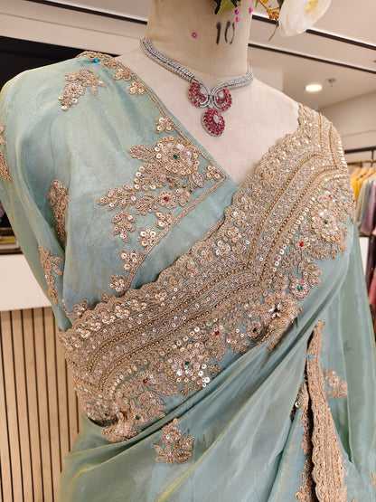Sea Green Tissue Saree