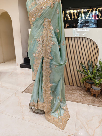 Sea Green Tissue Saree
