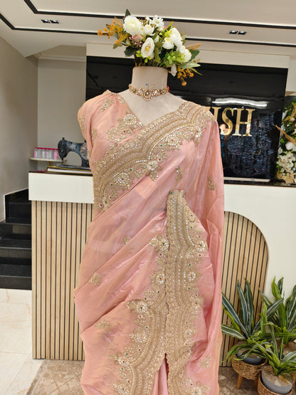 Baby Pink Tissue Saree