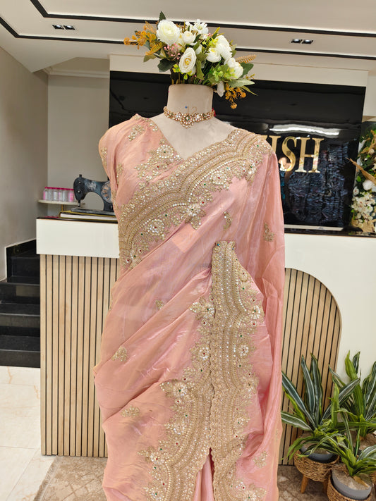 Baby Pink Tissue Saree
