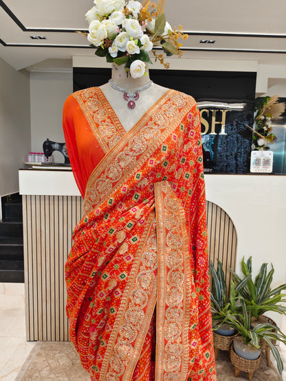 Orange Handwork Saree