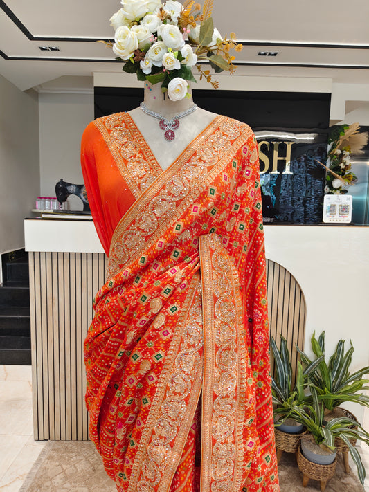 Orange Handwork Saree