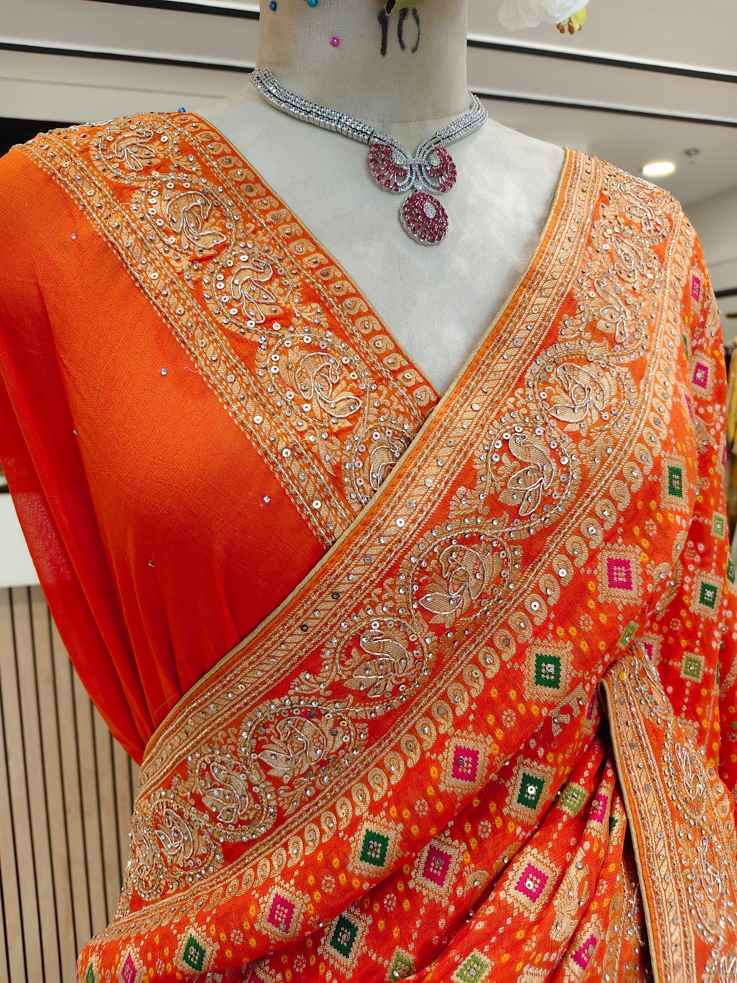 Orange Handwork Saree