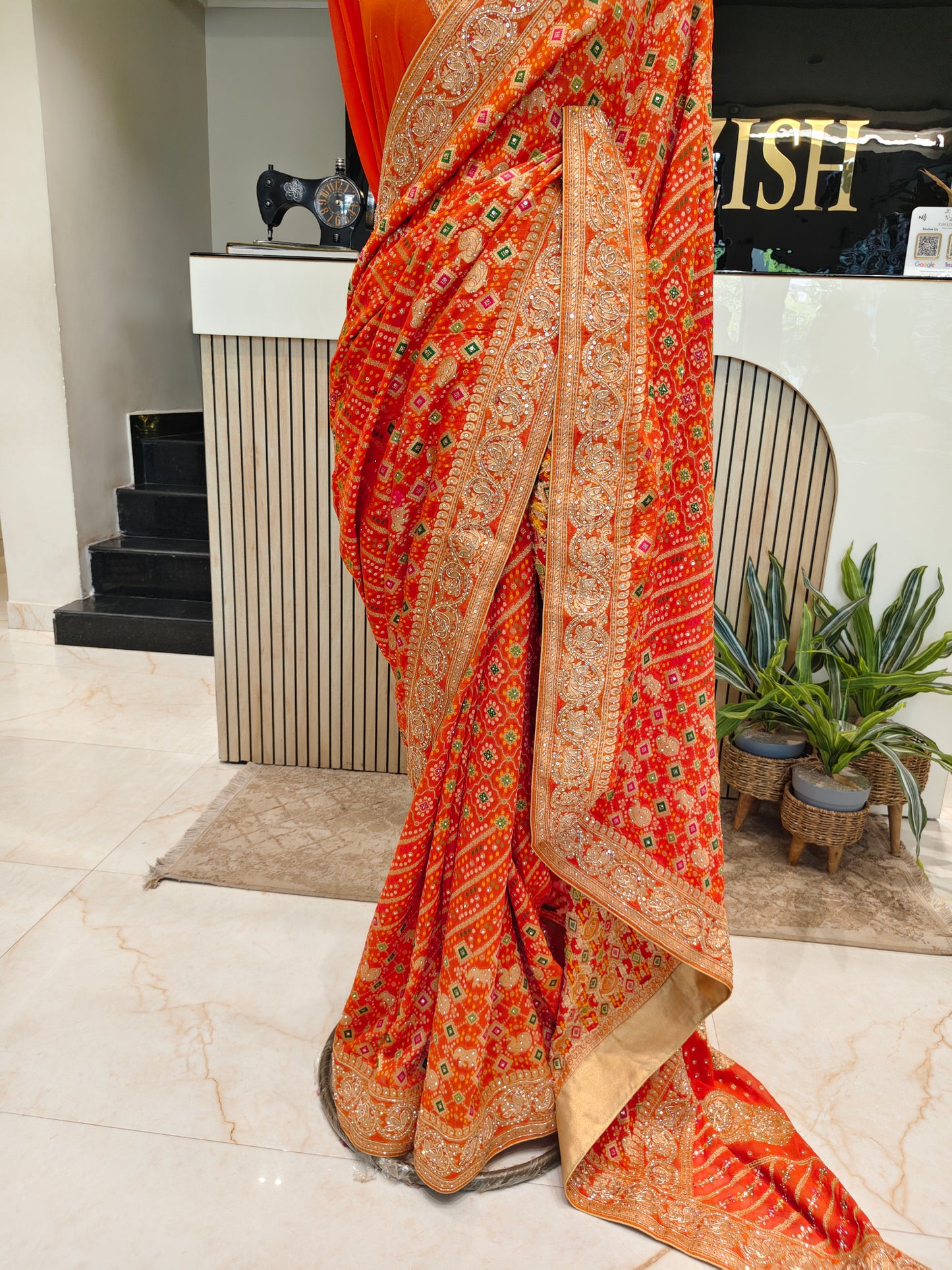 Orange Handwork Saree