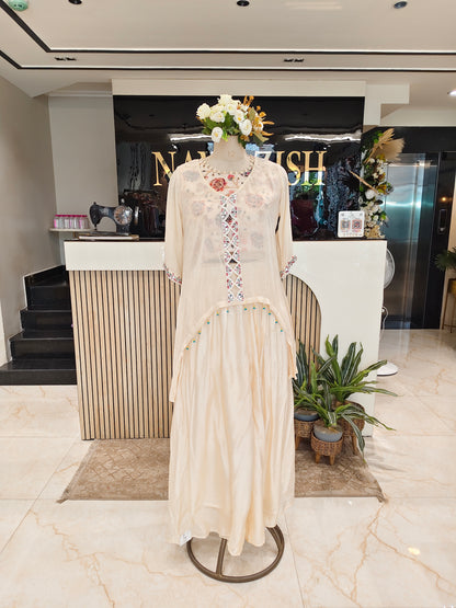 Cream Mirror Work Palazzo Set