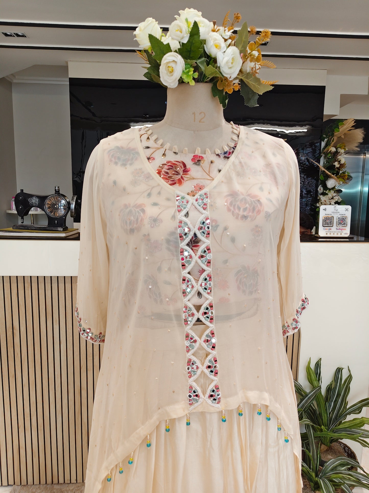 Cream Mirror Work Palazzo Set