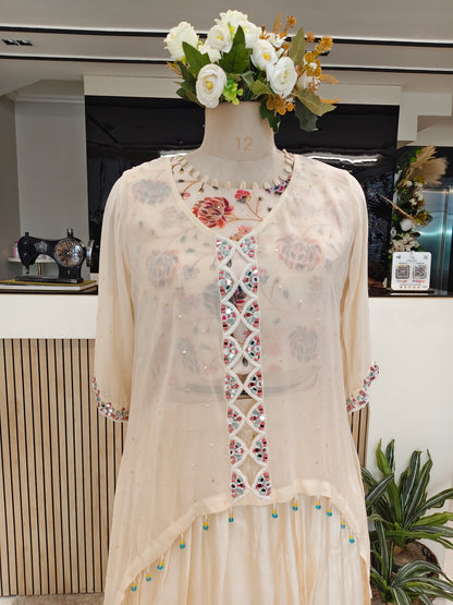 Cream Mirror Work Palazzo Set