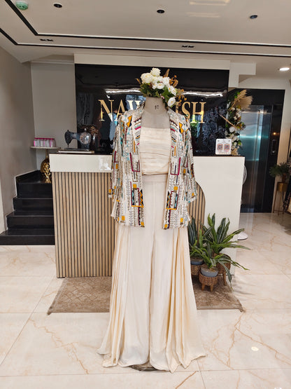 Cream Indo Western Palazzo Set
