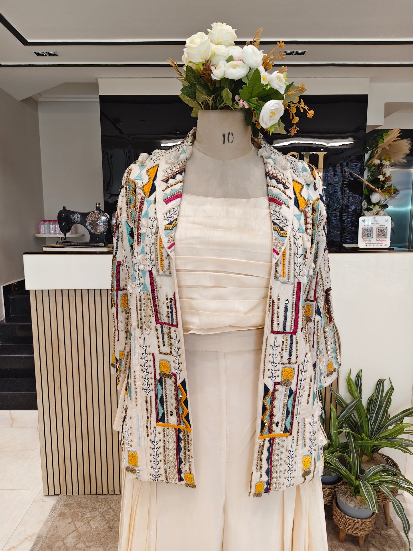 Cream Indo Western Palazzo Set