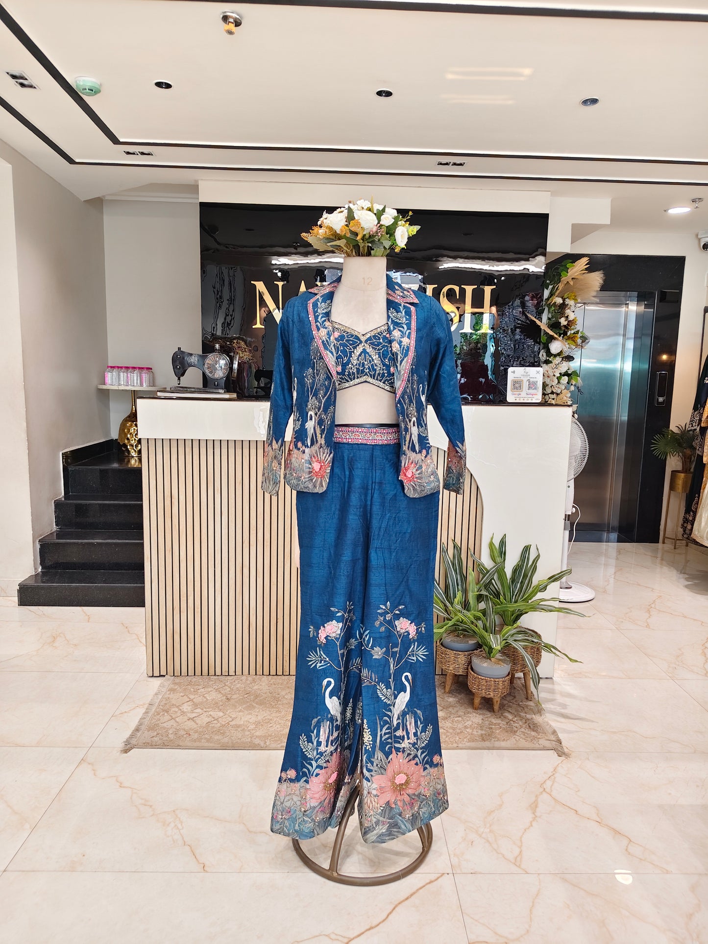 Navy Blue Motif Palazzo Set