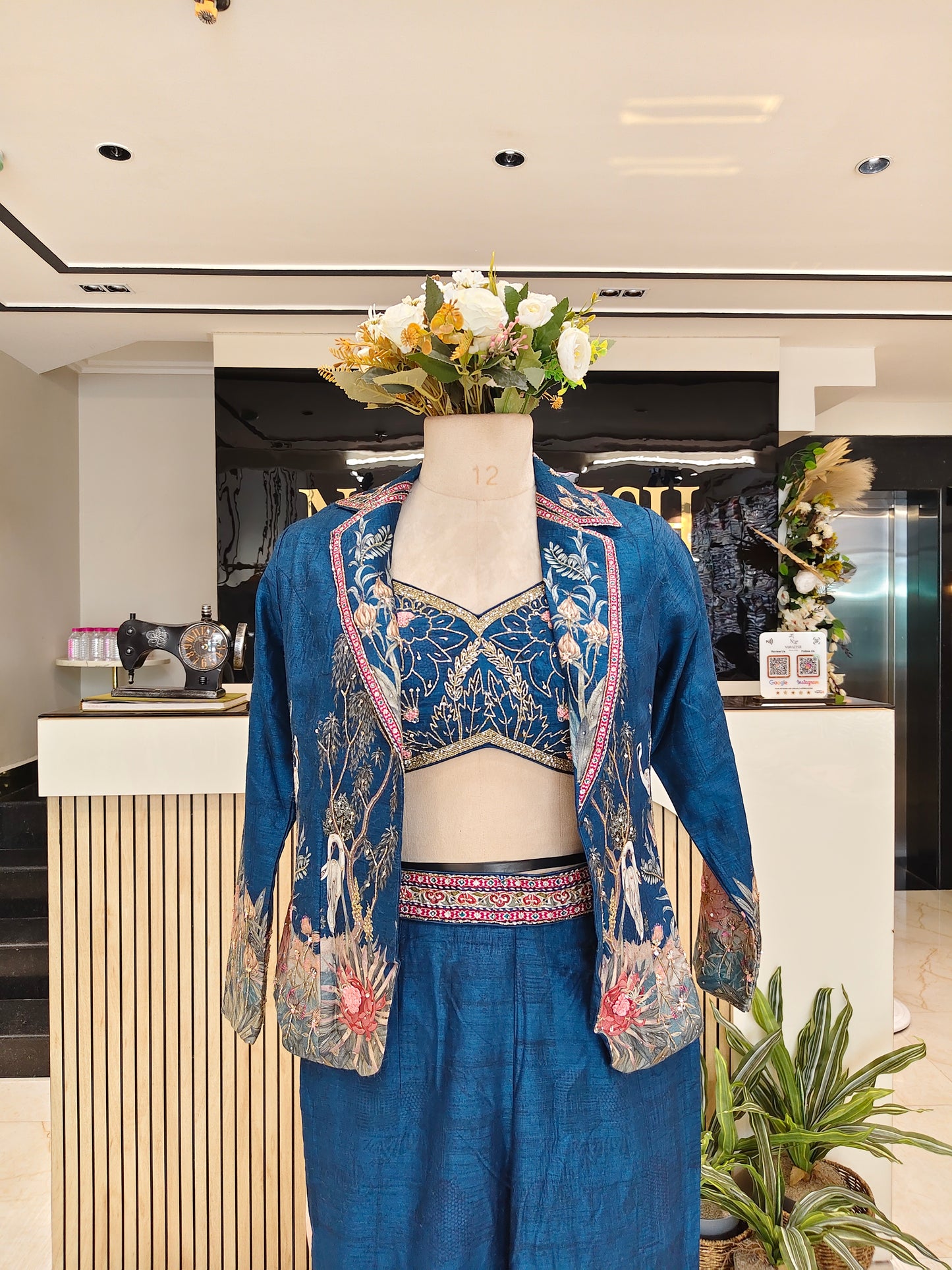 Navy Blue Motif Palazzo Set