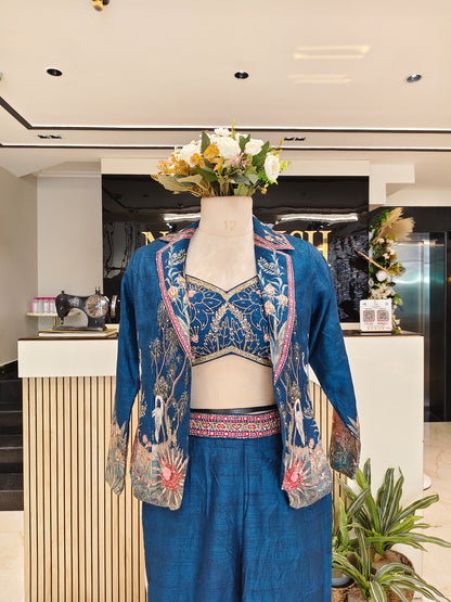 Navy Blue Motif Palazzo Set