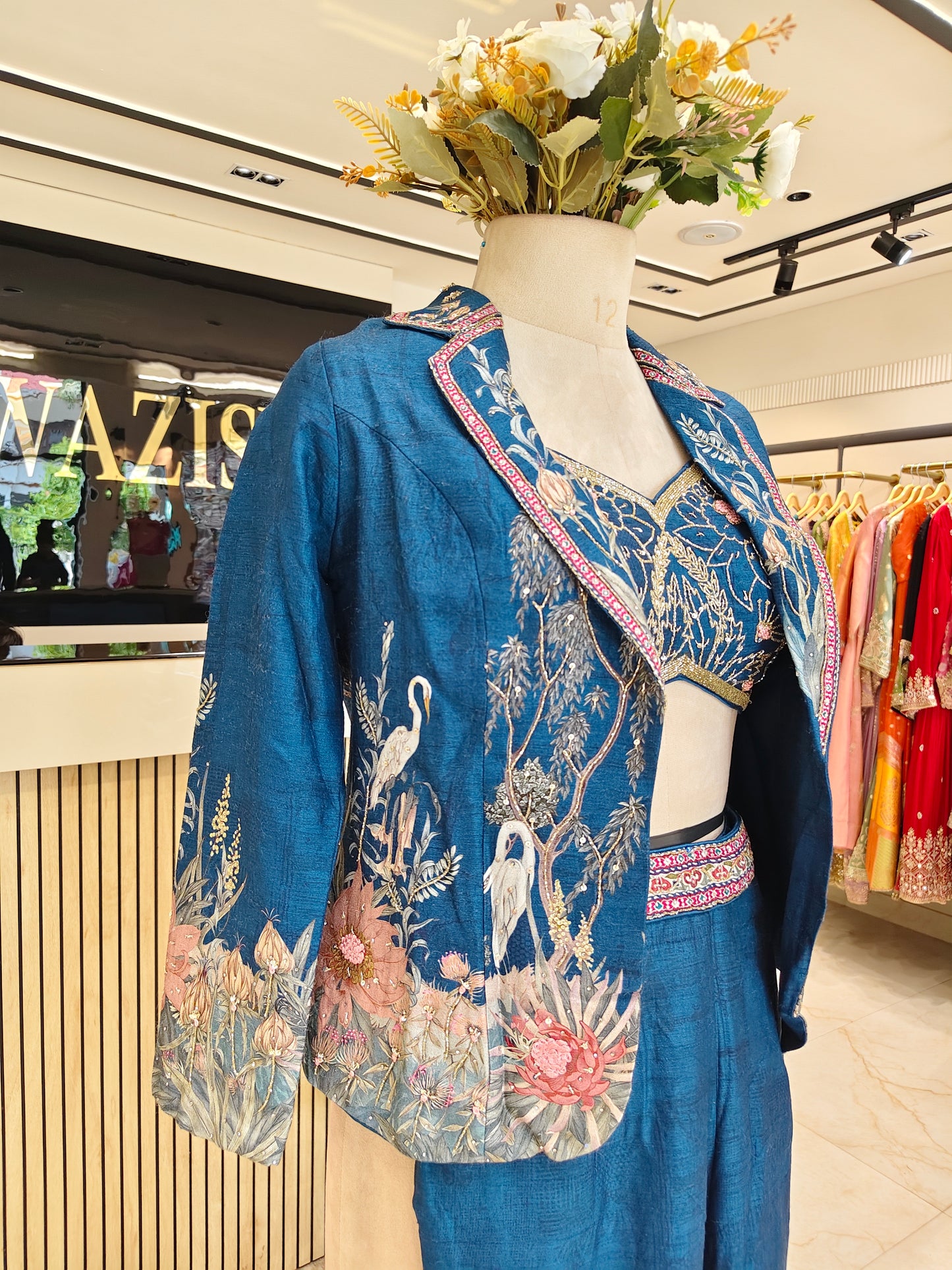 Navy Blue Motif Palazzo Set