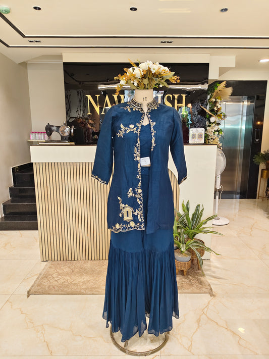 Navy Blue Sharara Set