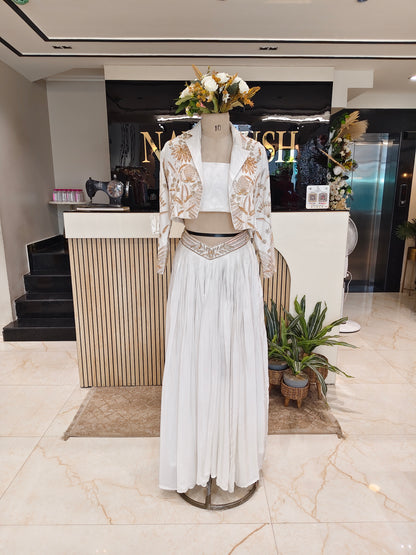 White Indo Western Skirt Set